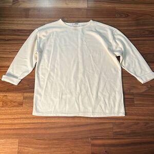 Express tricot 90s baggy oversized cream ribbed sweater knit 3/4 sleeve‎